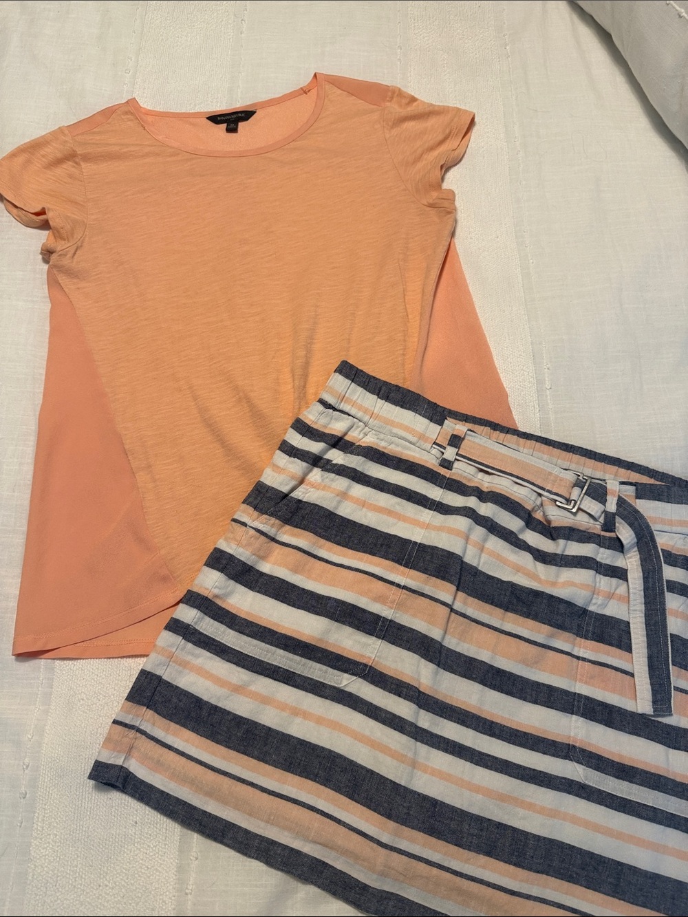 Banana Republic Peach and Navy Striped Skirt